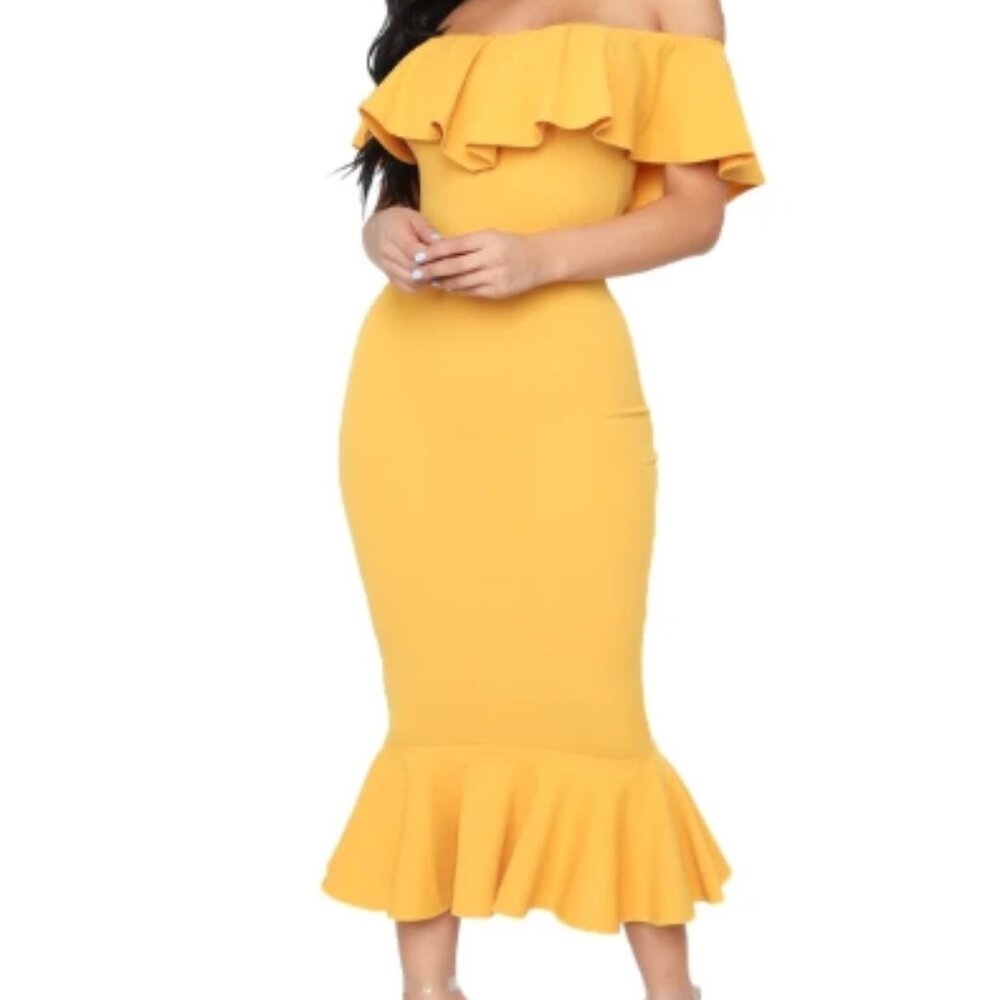 Ruffle Dress - Mustard XL